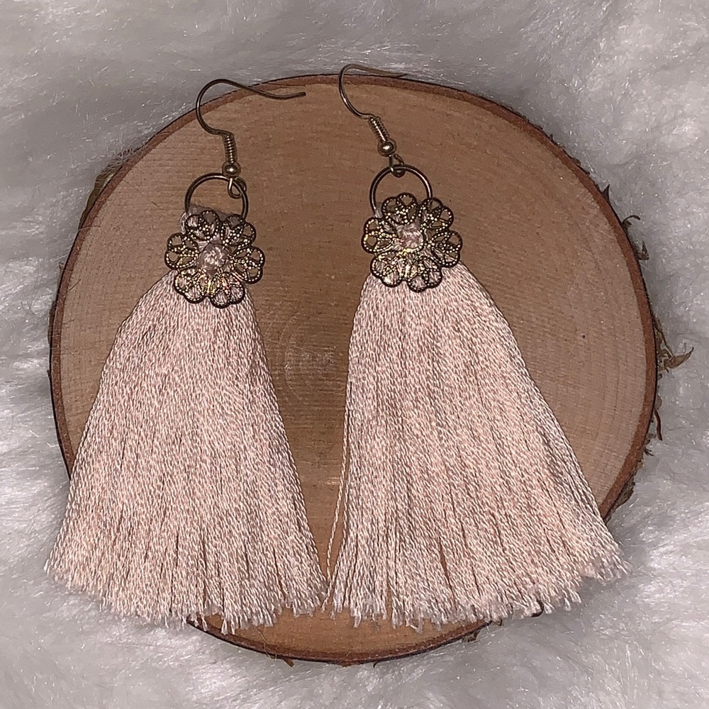 Tassel Drop Earrings in Champagne Patina Metal
